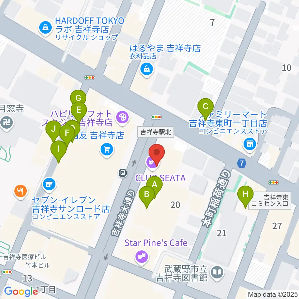 吉祥寺CLUB SEATA周辺のファミレス・ファーストフード一覧地図