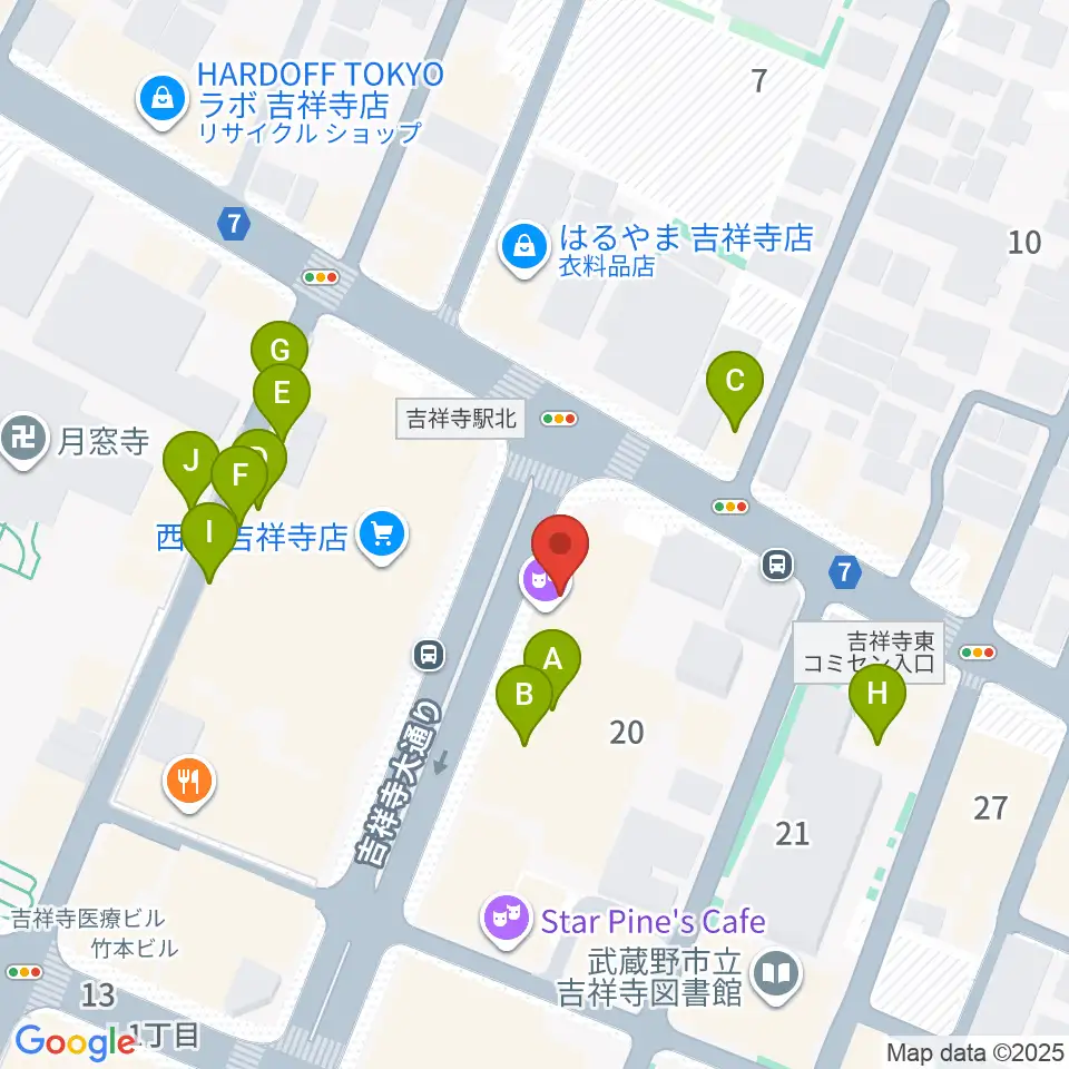 吉祥寺CLUB SEATA周辺のファミレス・ファーストフード一覧地図