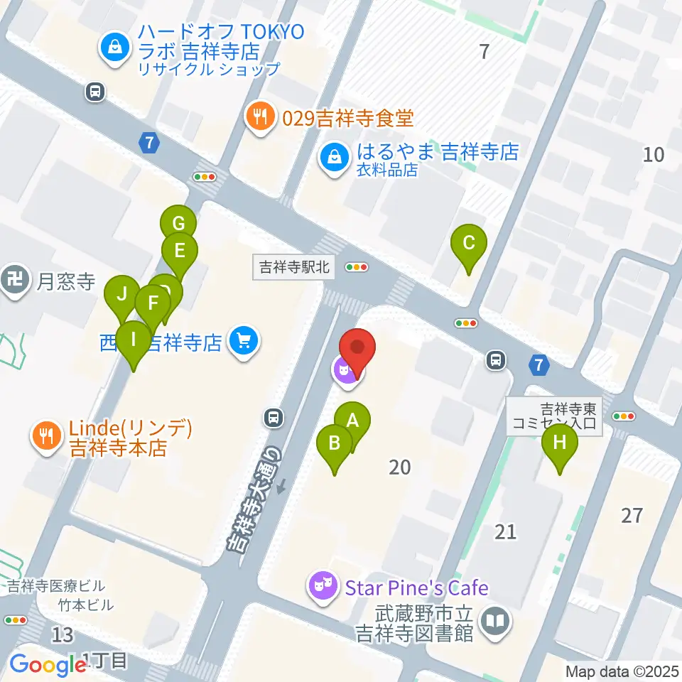 吉祥寺CLUB SEATA周辺のファミレス・ファーストフード一覧地図