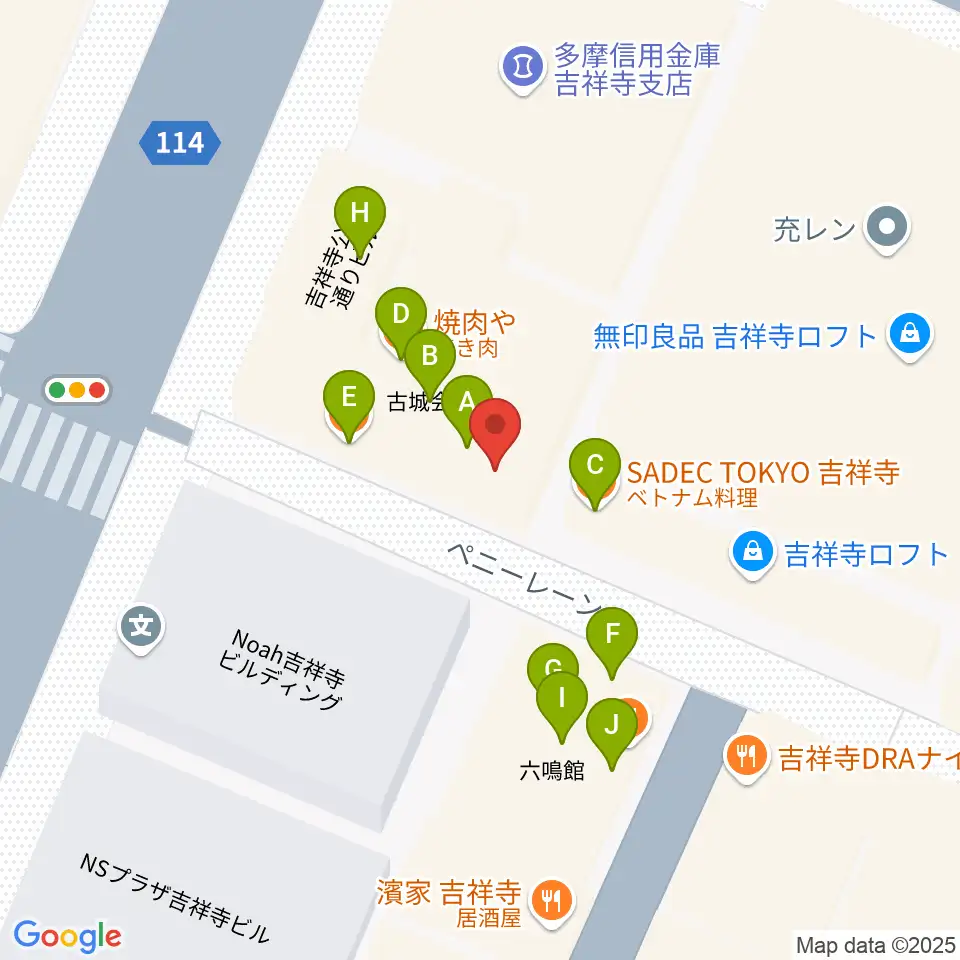 吉祥寺Planet K周辺のファミレス・ファーストフード一覧地図