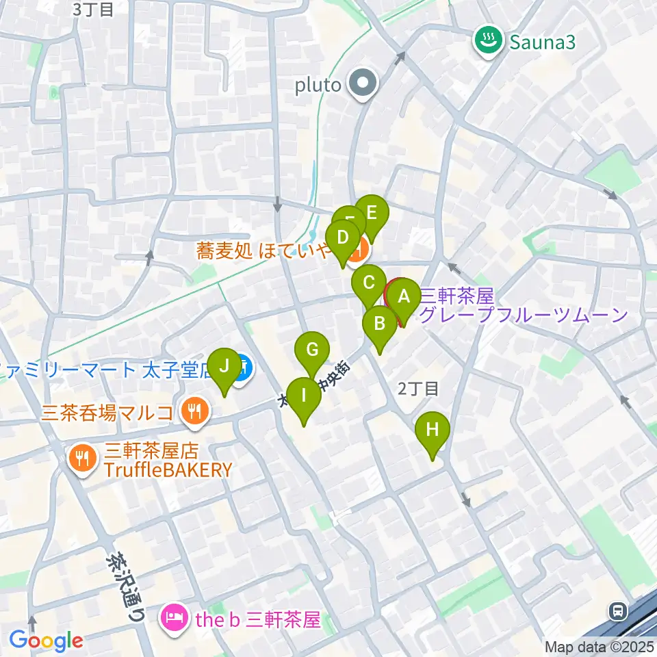 三軒茶屋グレープフルーツムーン周辺のファミレス・ファーストフード一覧地図