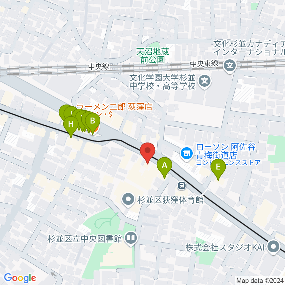 荻窪ベルベットサン周辺のファミレス・ファーストフード一覧地図