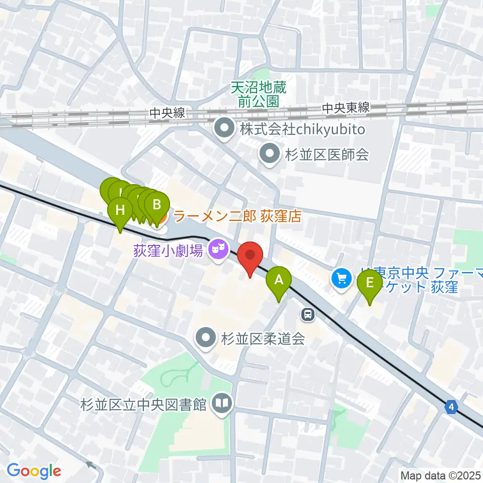 荻窪ベルベットサン周辺のファミレス・ファーストフード一覧地図