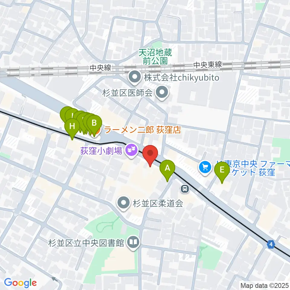 荻窪ベルベットサン周辺のファミレス・ファーストフード一覧地図