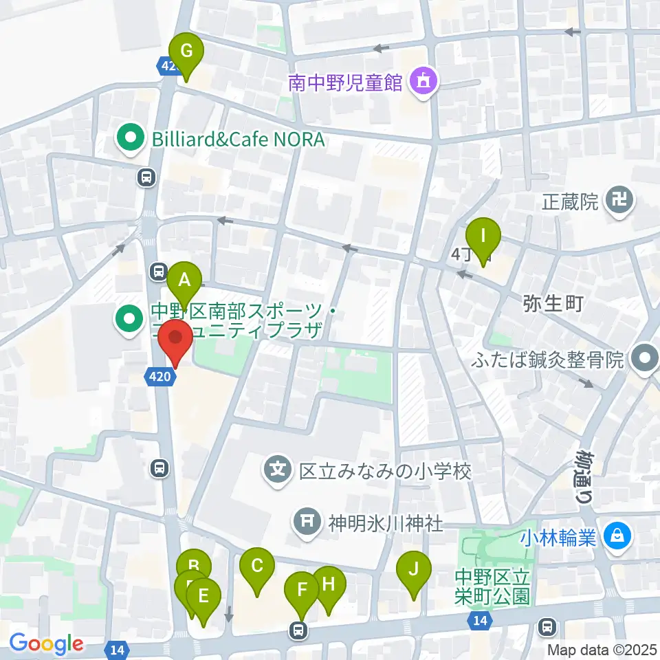 中野plan-B周辺のファミレス・ファーストフード一覧地図