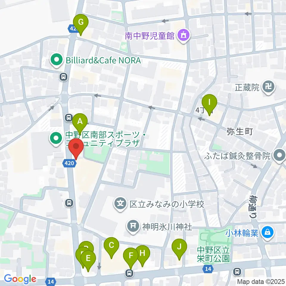中野plan-B周辺のファミレス・ファーストフード一覧地図