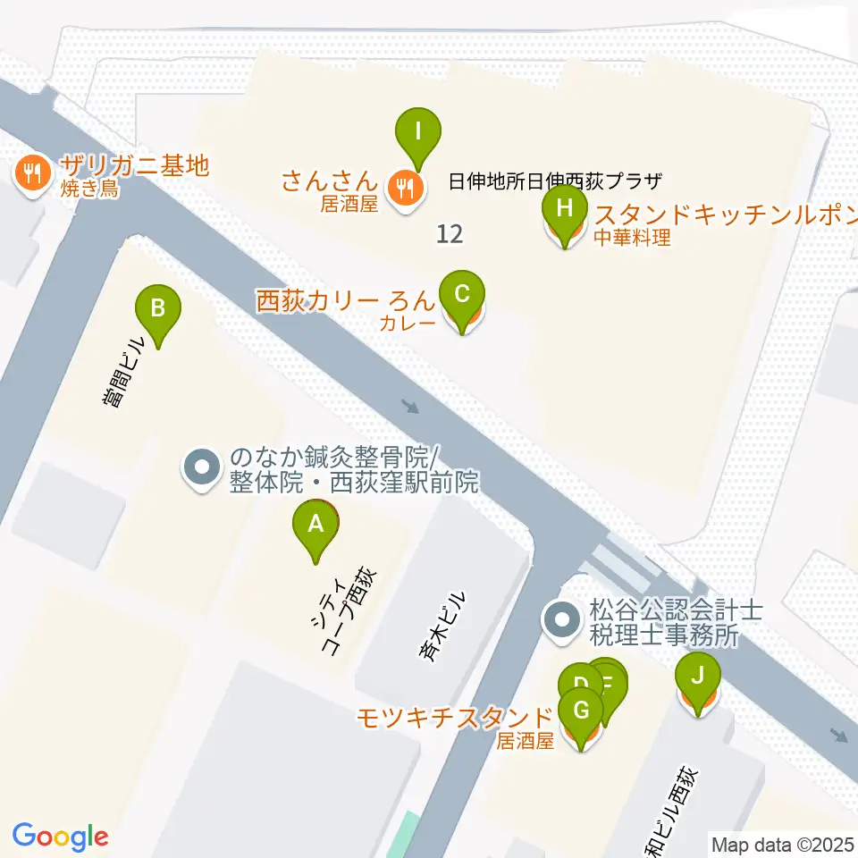 西荻窪クラップ・クラップ周辺のファミレス・ファーストフード一覧地図