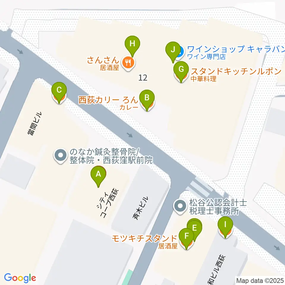 西荻窪クラップ・クラップ周辺のファミレス・ファーストフード一覧地図