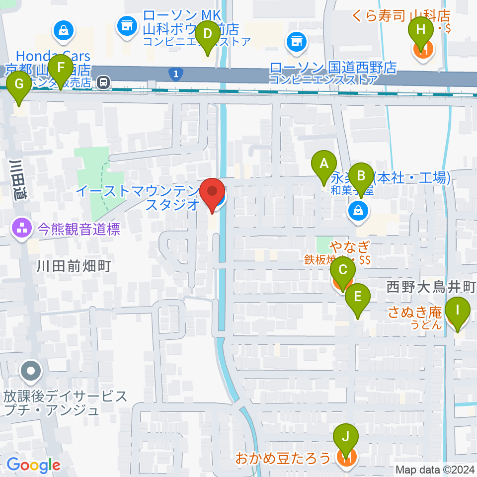 イーストマウンテンスタジオ周辺のファミレス・ファーストフード一覧地図