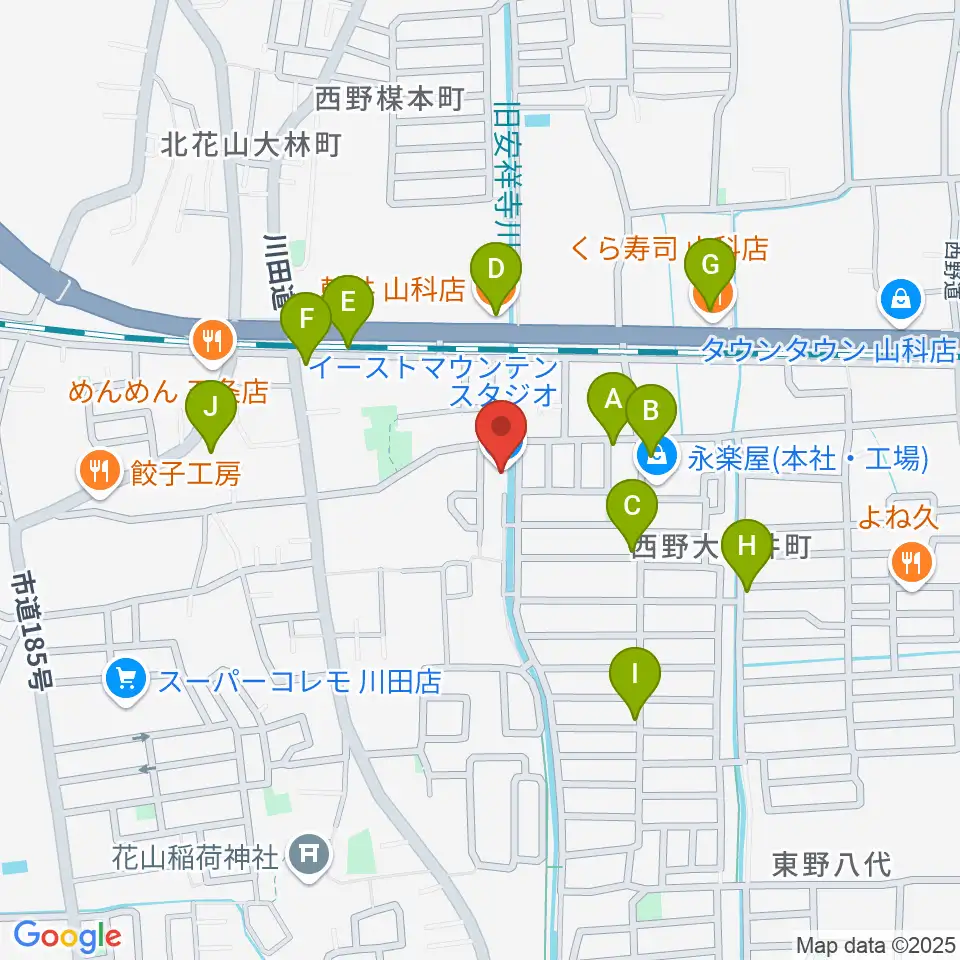 イーストマウンテンスタジオ周辺のファミレス・ファーストフード一覧地図