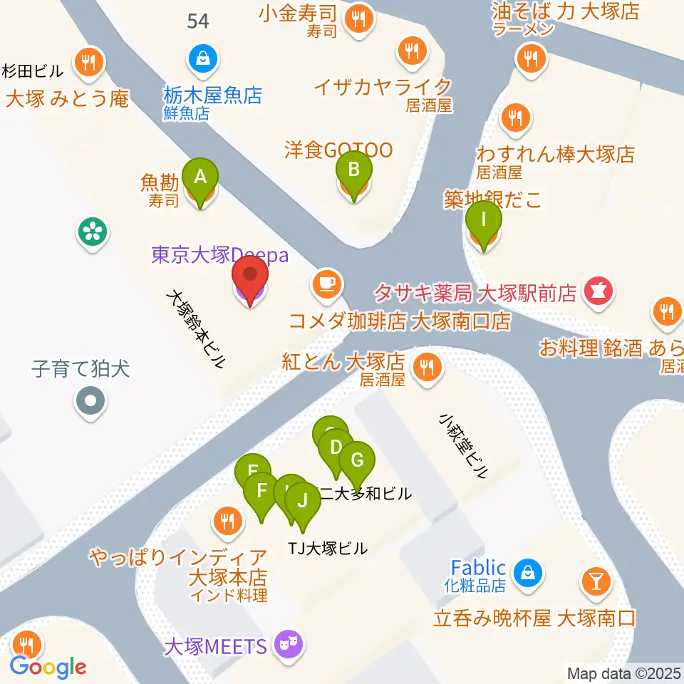 大塚Deepa周辺のファミレス・ファーストフード一覧地図