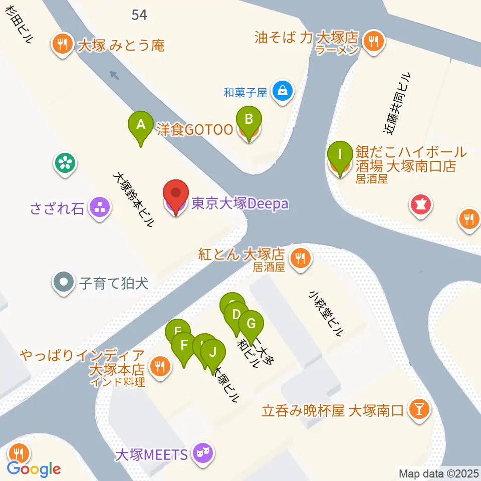 大塚Deepa周辺のファミレス・ファーストフード一覧地図
