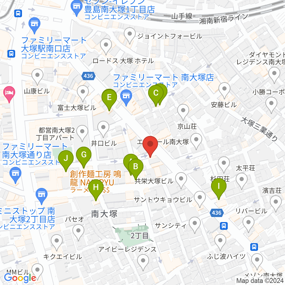 大塚ドンファン周辺のファミレス・ファーストフード一覧地図