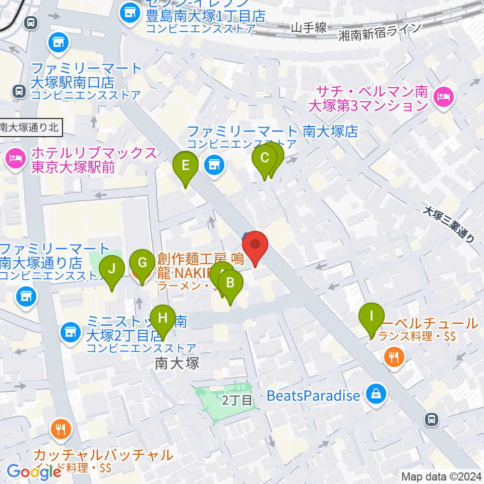 大塚ドンファン周辺のファミレス・ファーストフード一覧地図