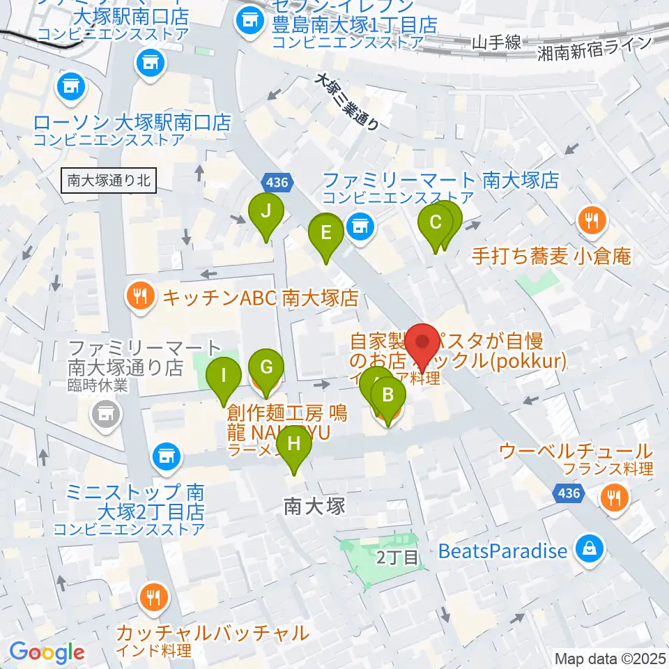 大塚ドンファン周辺のファミレス・ファーストフード一覧地図