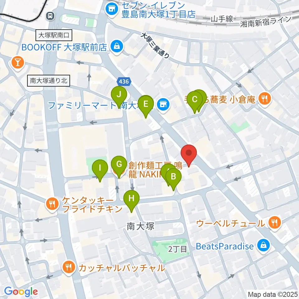 大塚ドンファン周辺のファミレス・ファーストフード一覧地図