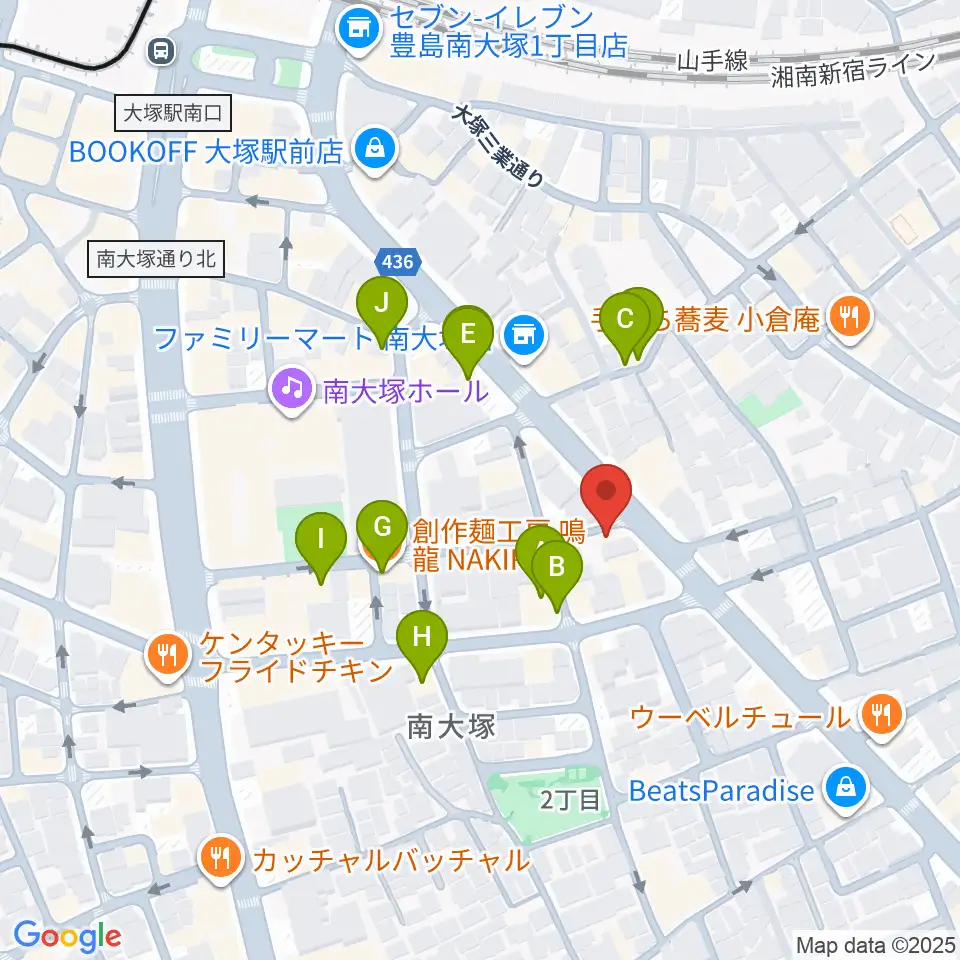 大塚ドンファン周辺のファミレス・ファーストフード一覧地図