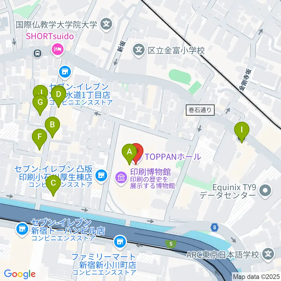 トッパンホール周辺のファミレス・ファーストフード一覧地図