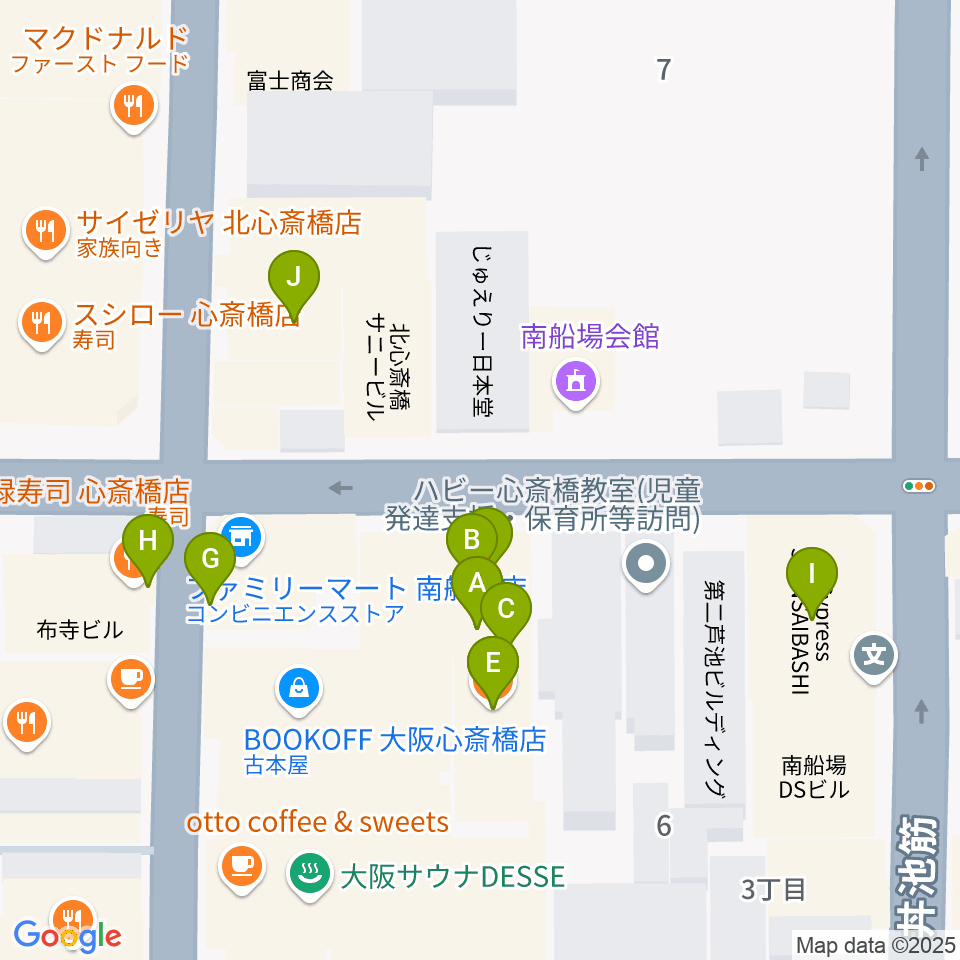 IMIボイストレーニング・ボーカルスクール大阪校周辺のファミレス・ファーストフード一覧地図