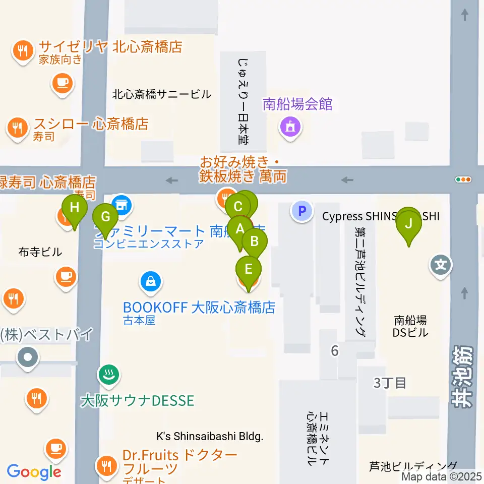 IMIボイストレーニング・ボーカルスクール大阪校周辺のファミレス・ファーストフード一覧地図