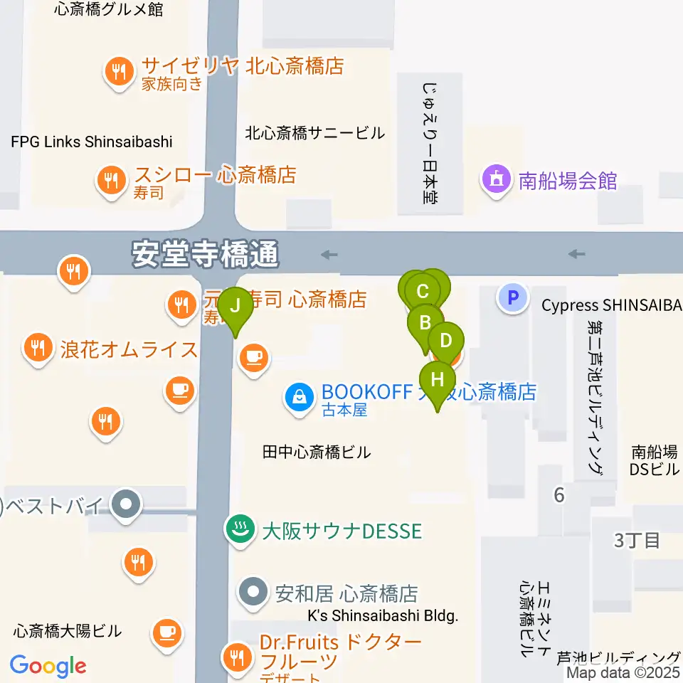 IMIボイストレーニング・ボーカルスクール大阪校周辺のファミレス・ファーストフード一覧地図