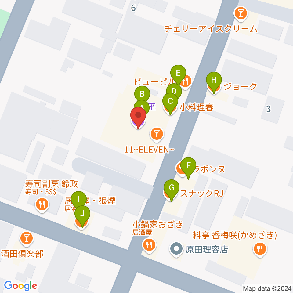 酒田市港座周辺のファミレス・ファーストフード一覧地図