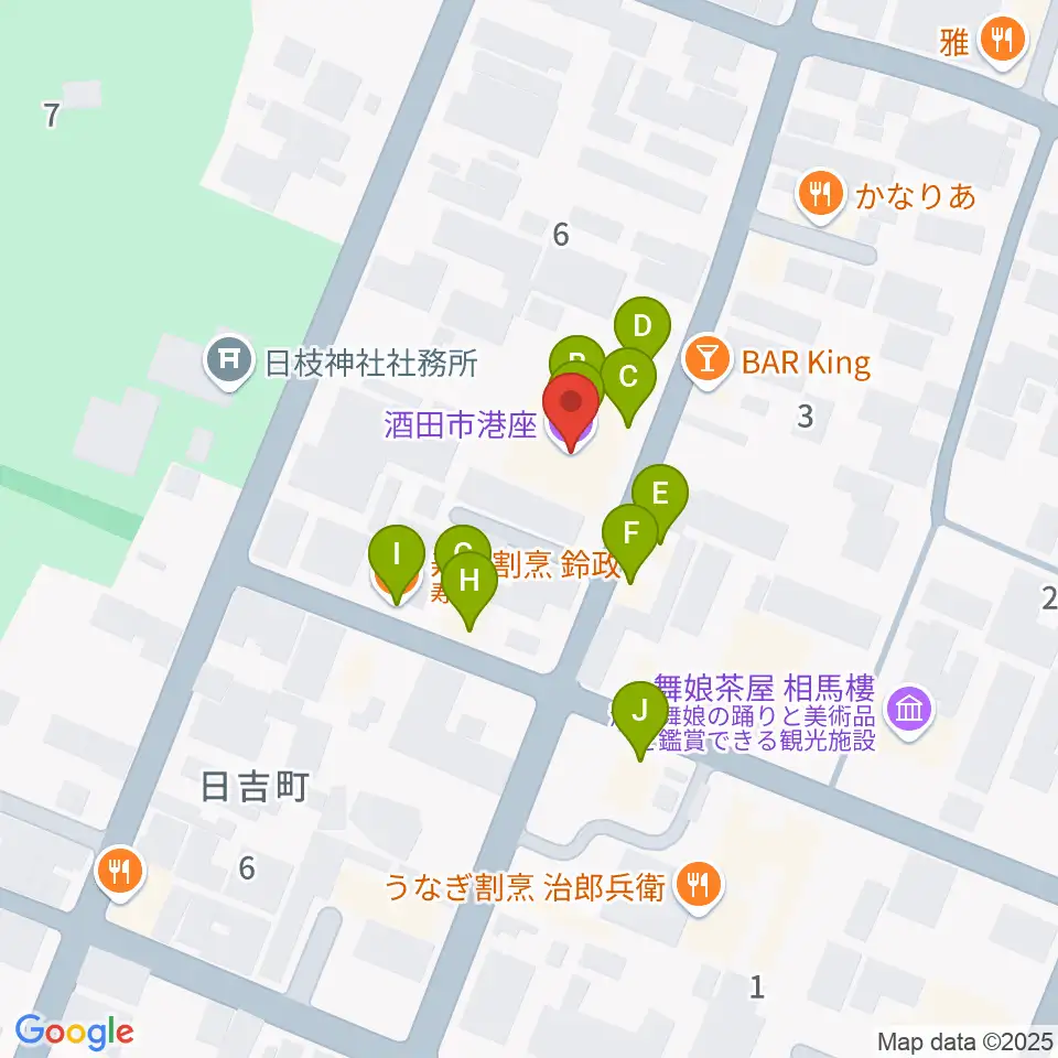 酒田市港座周辺のファミレス・ファーストフード一覧地図