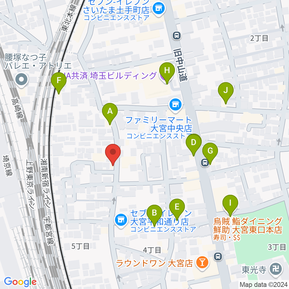 大宮アコースティックハウスジャム周辺のファミレス・ファーストフード一覧地図