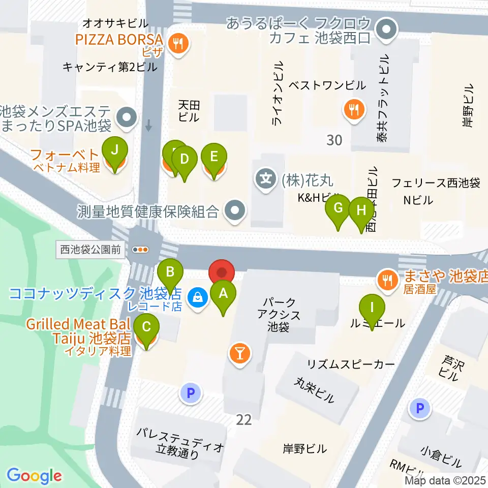 池袋インディペンデンス周辺のファミレス・ファーストフード一覧地図