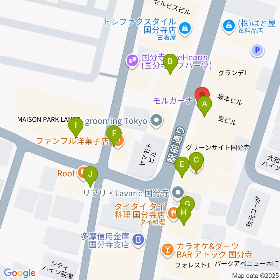 国分寺Morgana周辺のファミレス・ファーストフード一覧地図