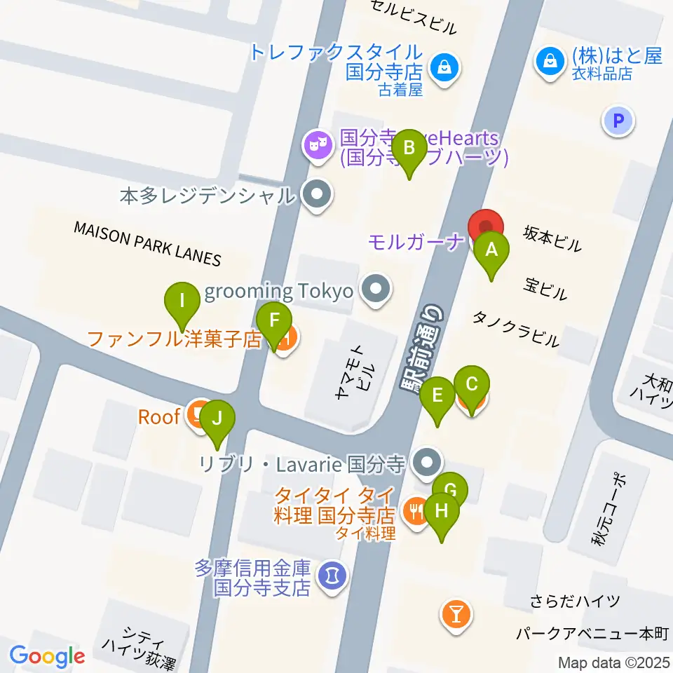 国分寺Morgana周辺のファミレス・ファーストフード一覧地図