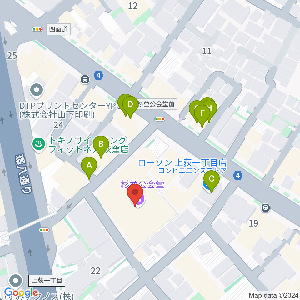 杉並公会堂周辺のファミレス・ファーストフード一覧地図