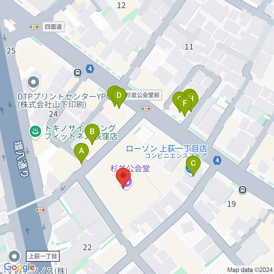 杉並公会堂周辺のファミレス・ファーストフード一覧地図