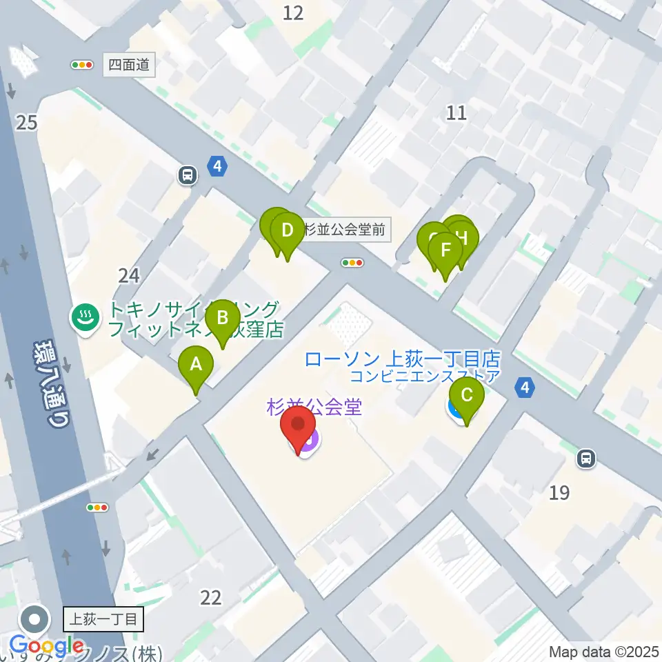 杉並公会堂周辺のファミレス・ファーストフード一覧地図