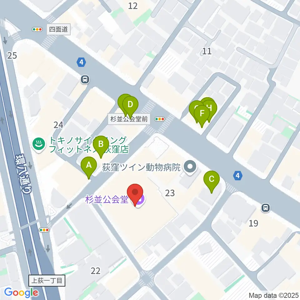 杉並公会堂周辺のファミレス・ファーストフード一覧地図