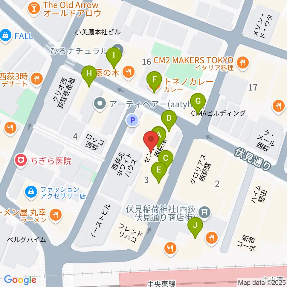 西荻ヘブンズドア周辺のファミレス・ファーストフード一覧地図