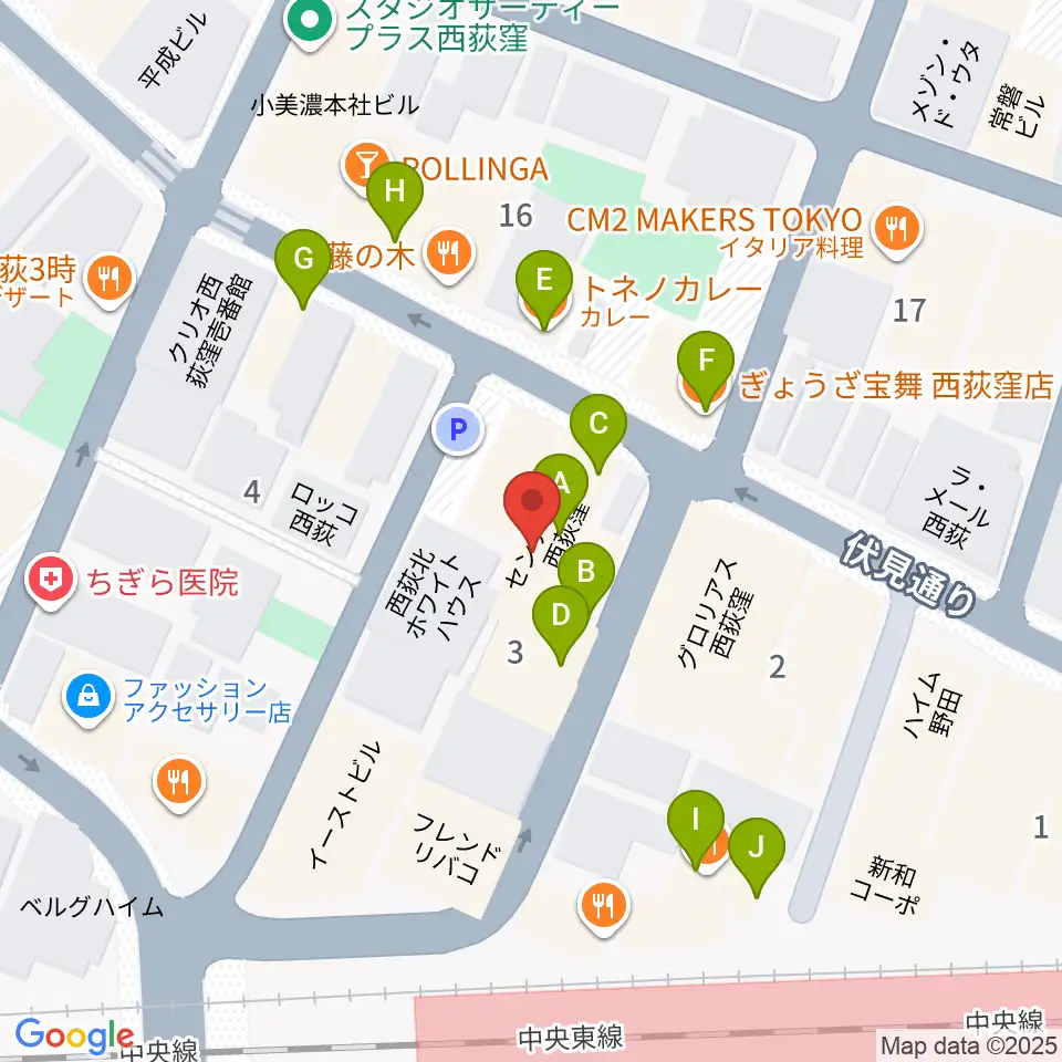 西荻ヘブンズドア周辺のファミレス・ファーストフード一覧地図