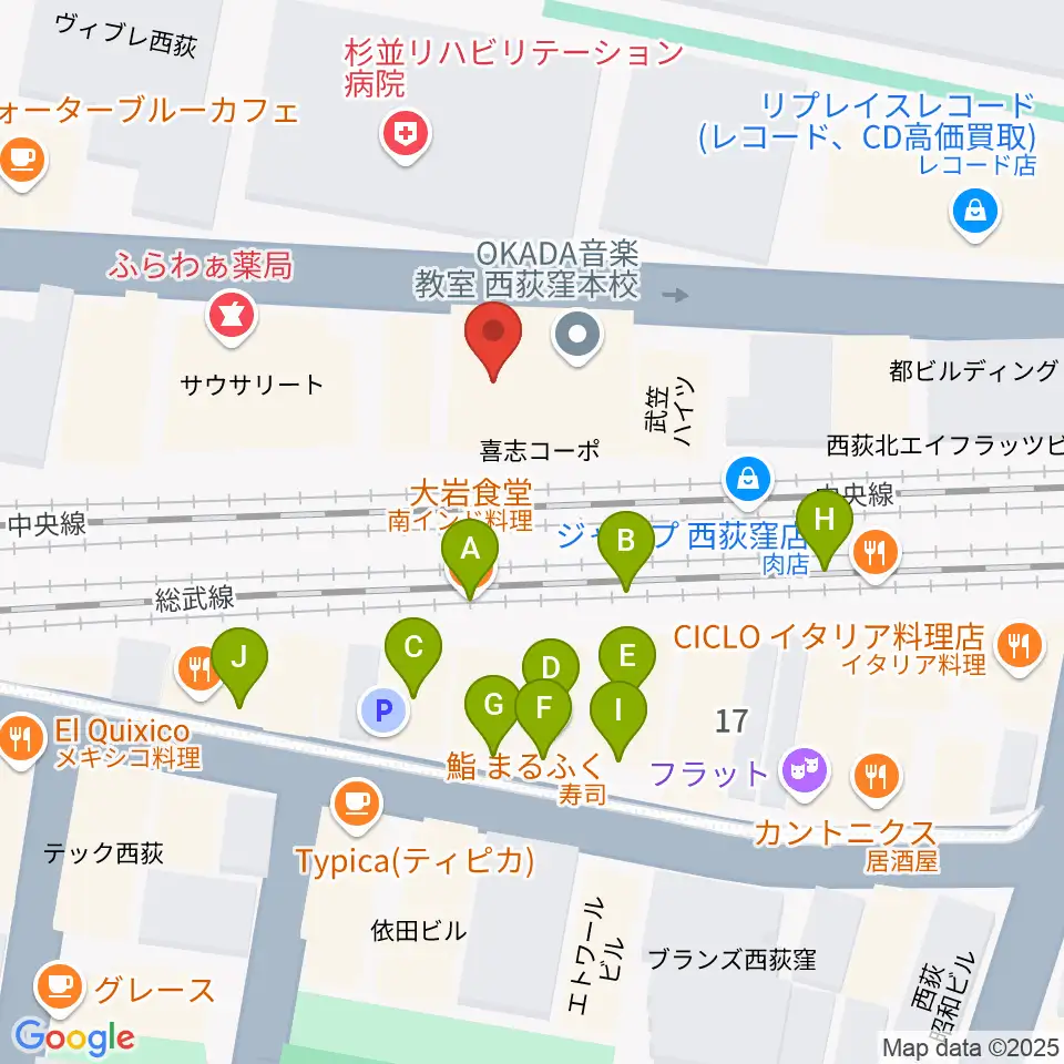 音や金時周辺のファミレス・ファーストフード一覧地図