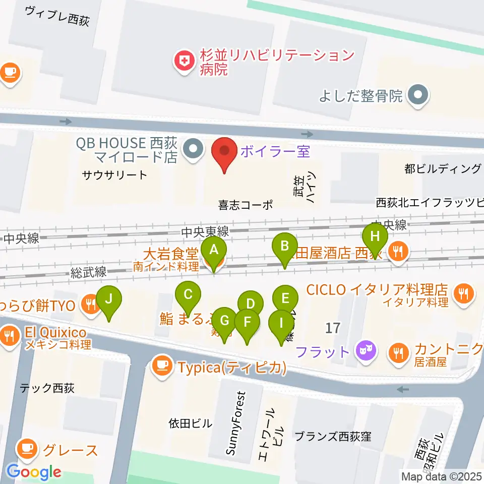 音や金時周辺のファミレス・ファーストフード一覧地図