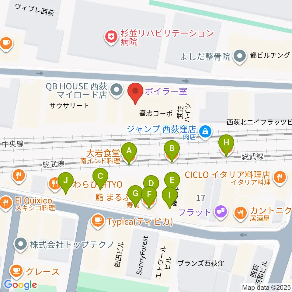 音や金時周辺のファミレス・ファーストフード一覧地図