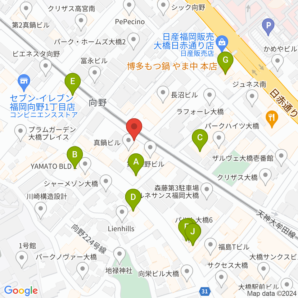 ミュージックスタジオ・バンブー周辺のファミレス・ファーストフード一覧地図