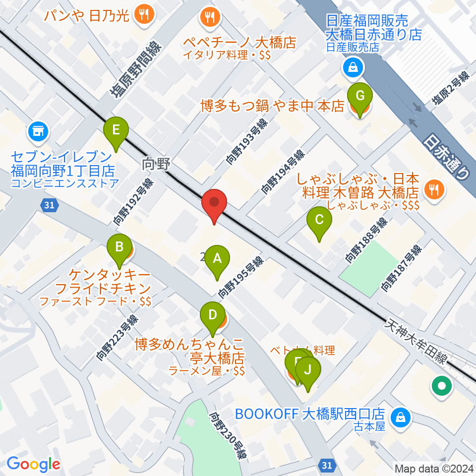 ミュージックスタジオ・バンブー周辺のファミレス・ファーストフード一覧地図