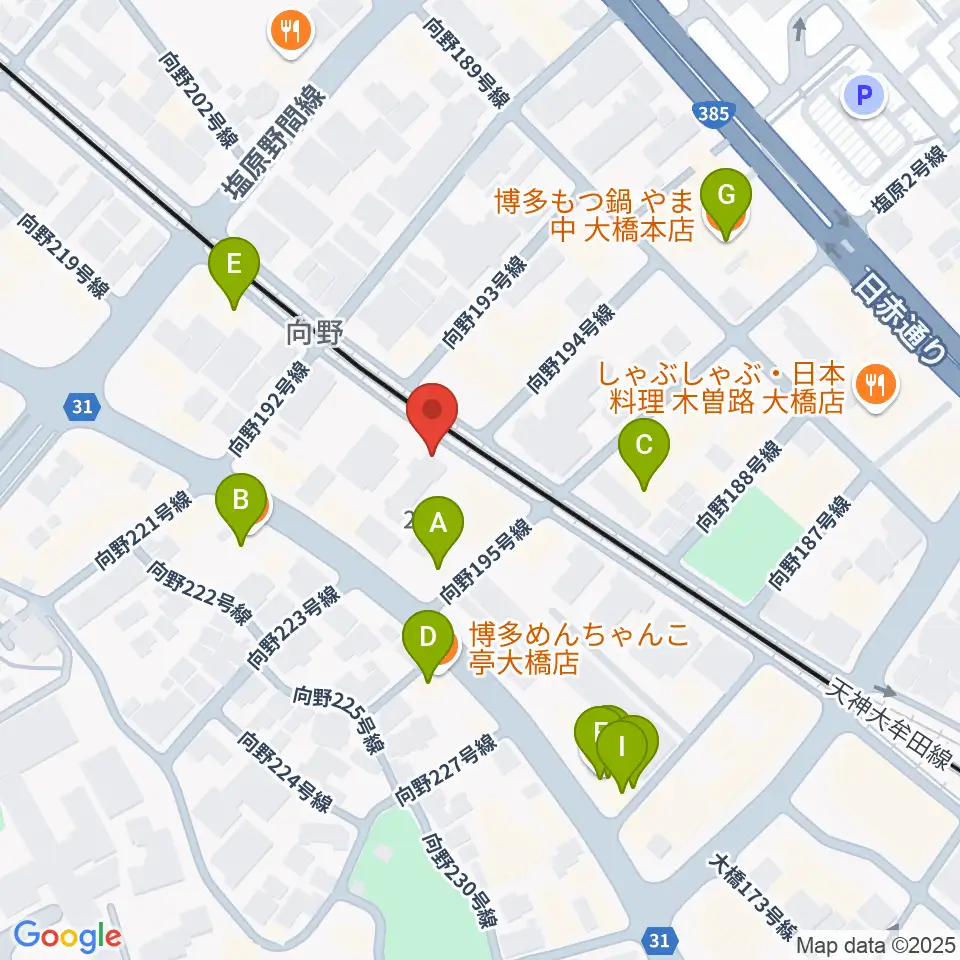 ミュージックスタジオ・バンブー周辺のファミレス・ファーストフード一覧地図
