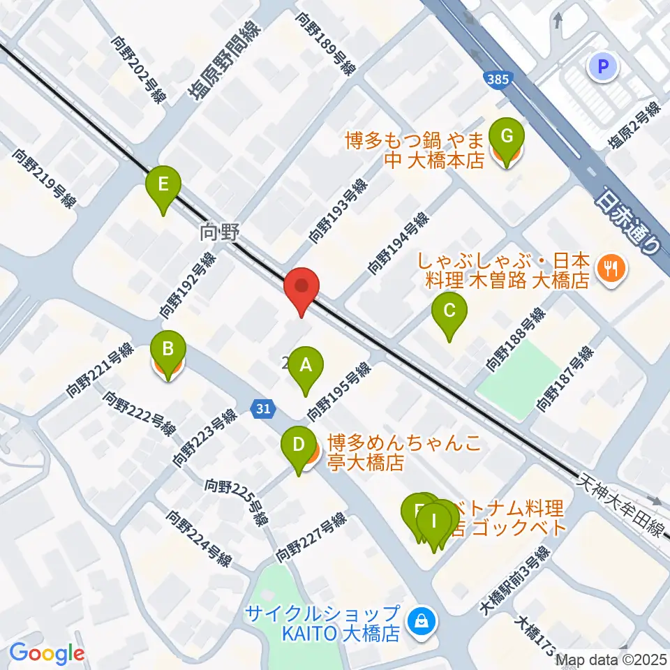 ミュージックスタジオ・バンブー周辺のファミレス・ファーストフード一覧地図