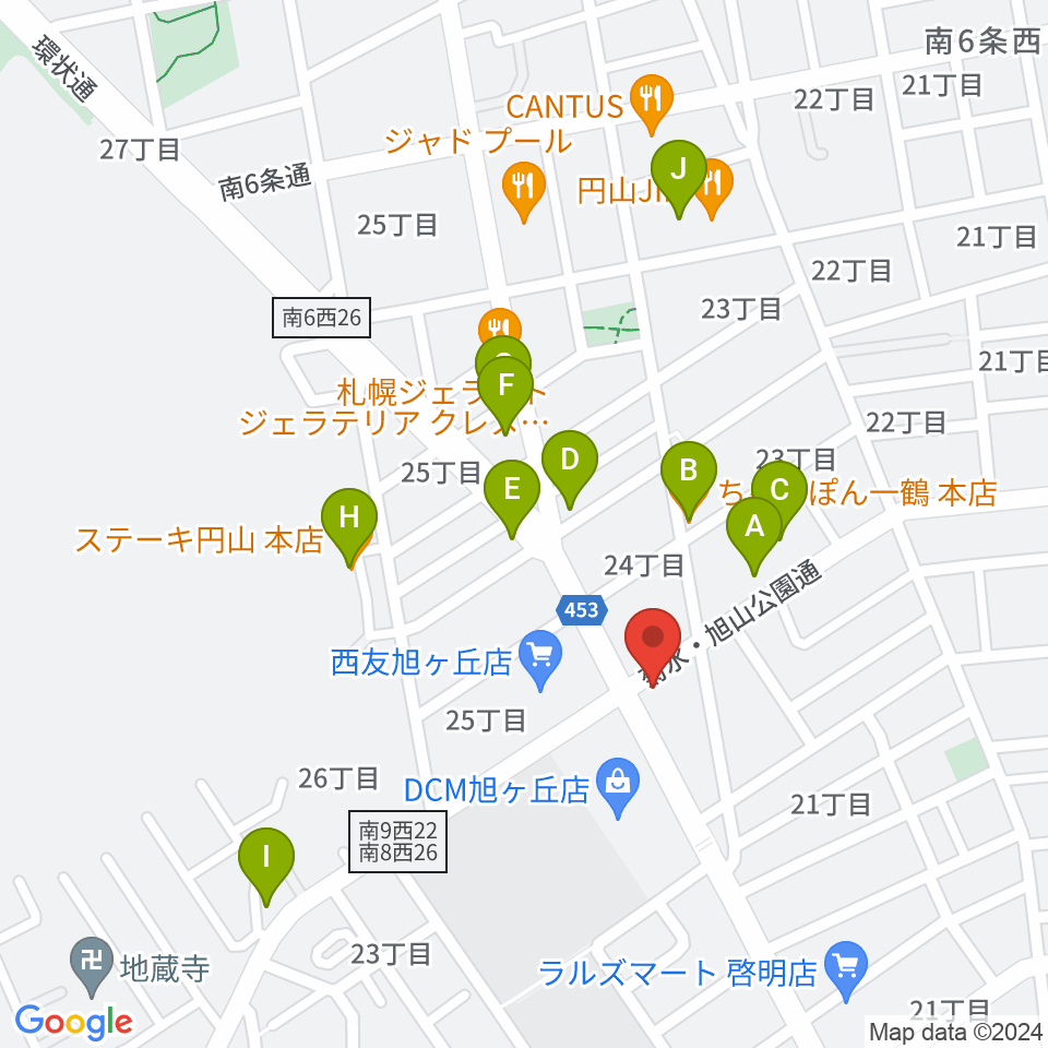 エレキ堂周辺のファミレス・ファーストフード一覧地図