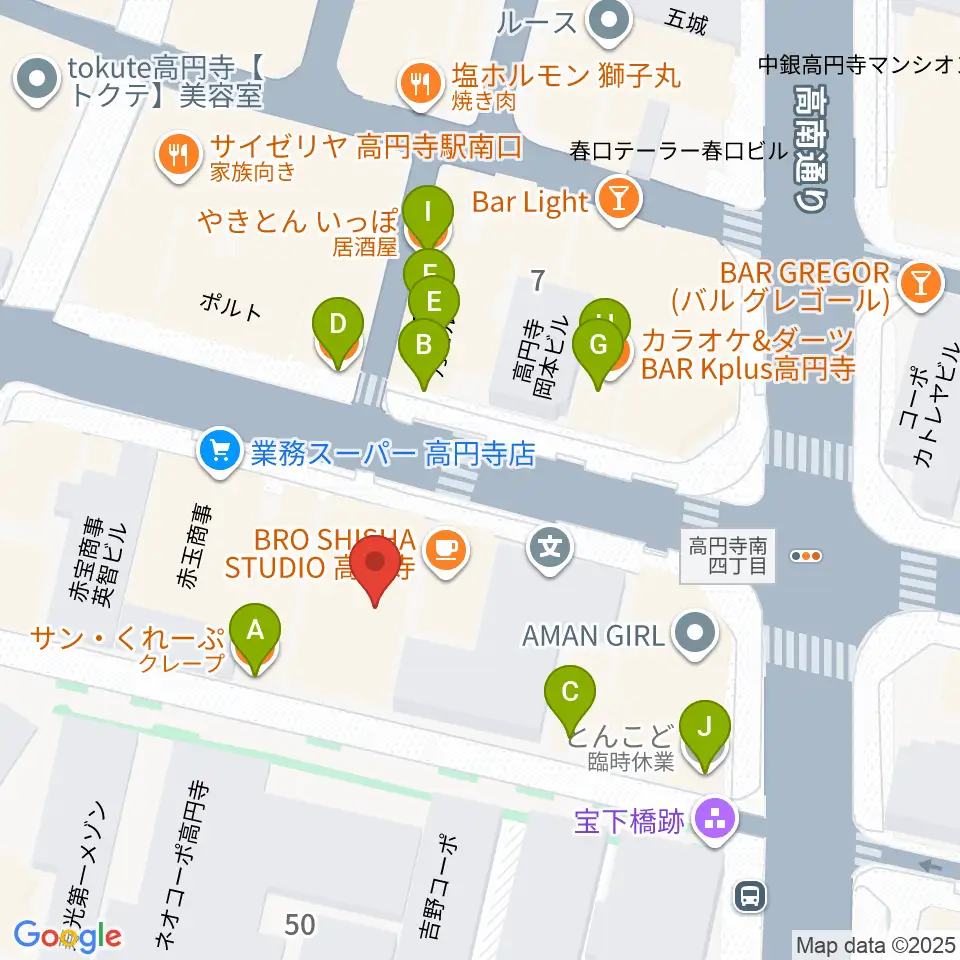 高円寺ALONE周辺のファミレス・ファーストフード一覧地図