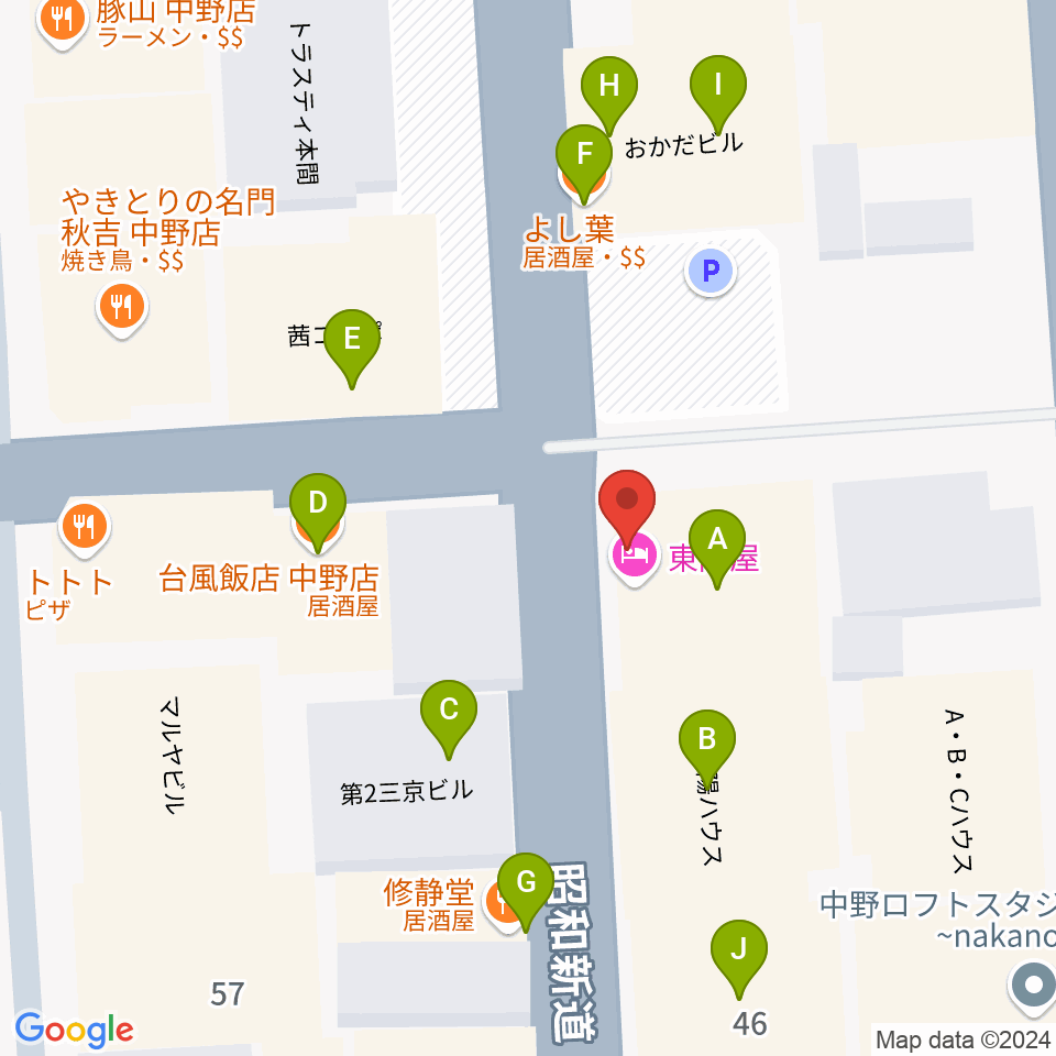 中野SweetRain周辺のファミレス・ファーストフード一覧地図