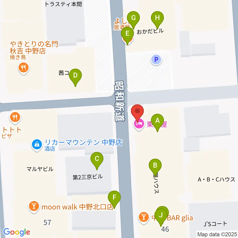 中野SweetRain周辺のファミレス・ファーストフード一覧地図