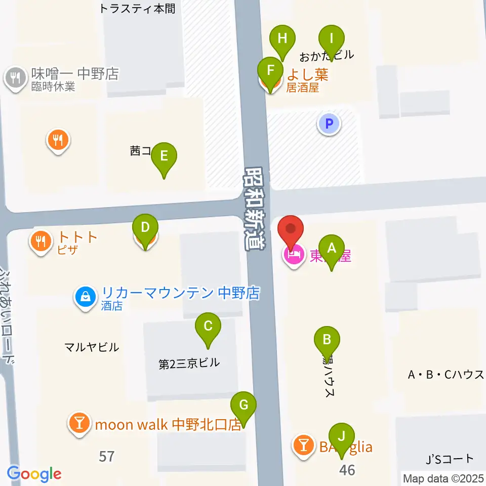 中野SweetRain周辺のファミレス・ファーストフード一覧地図