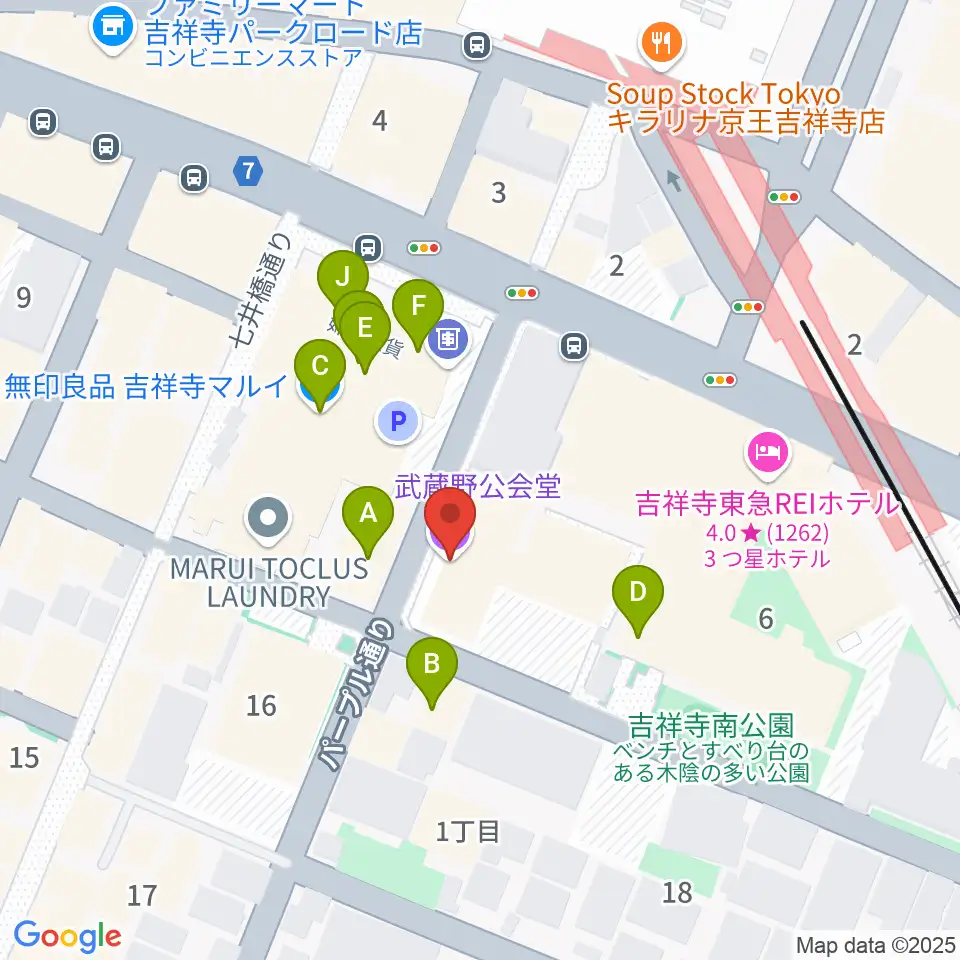武蔵野公会堂周辺のファミレス・ファーストフード一覧地図